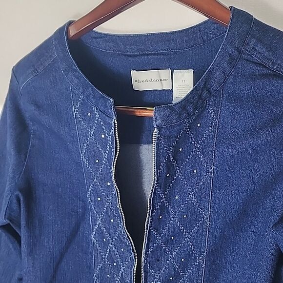Lightweight Denim Jacket With Lattice Faceted Stud Detail Size 12 - Picture 3 of 8